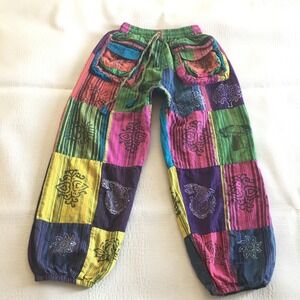 Harem Patchwork Baggy Hippie Pants with Big Box Pockets Size Small Boho